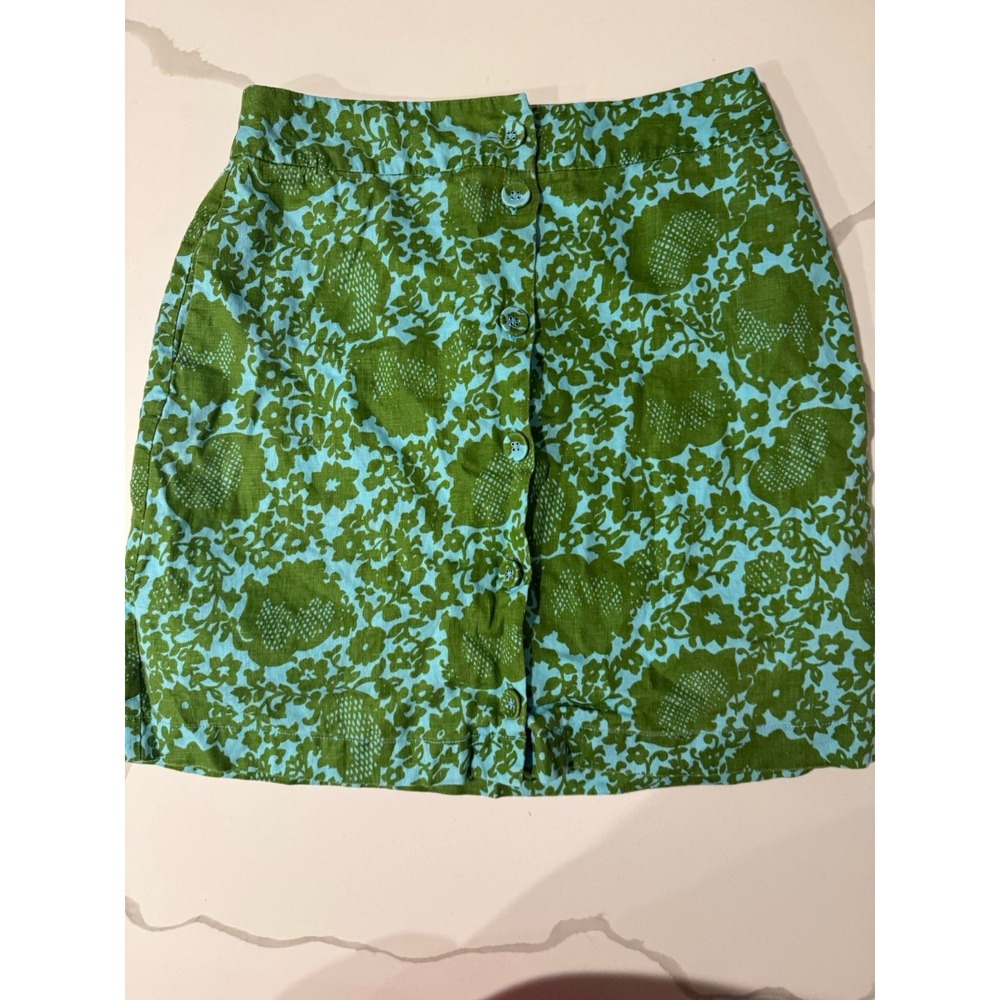 Boden Sara Linen Button Front Blue Floral A Line‎ Skirt Size 6